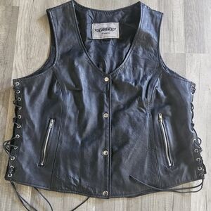 Unik Black Leather Vest with Lace-Up Sides